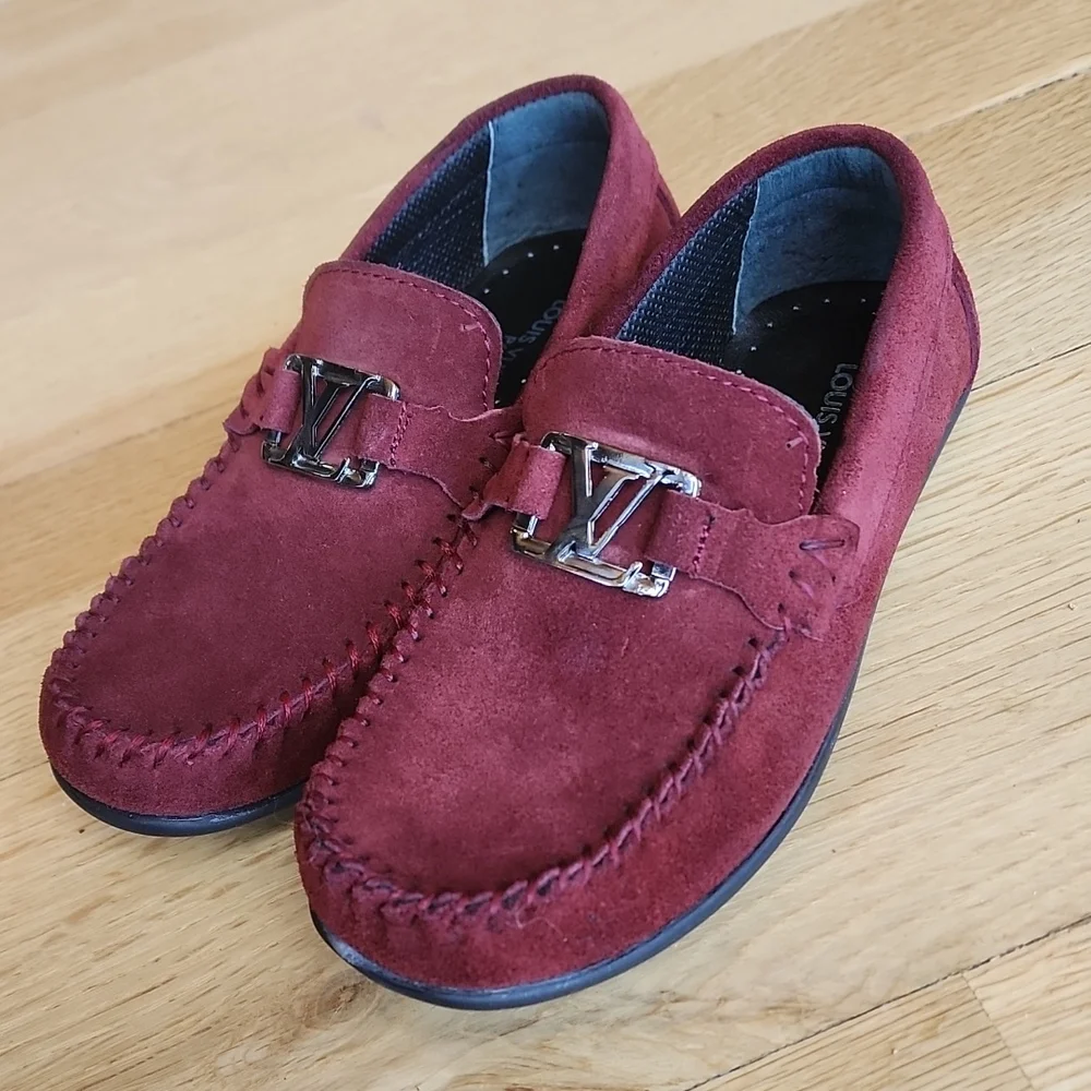 Louis Vuitton Boys Burgundy Suede Driving Loafers